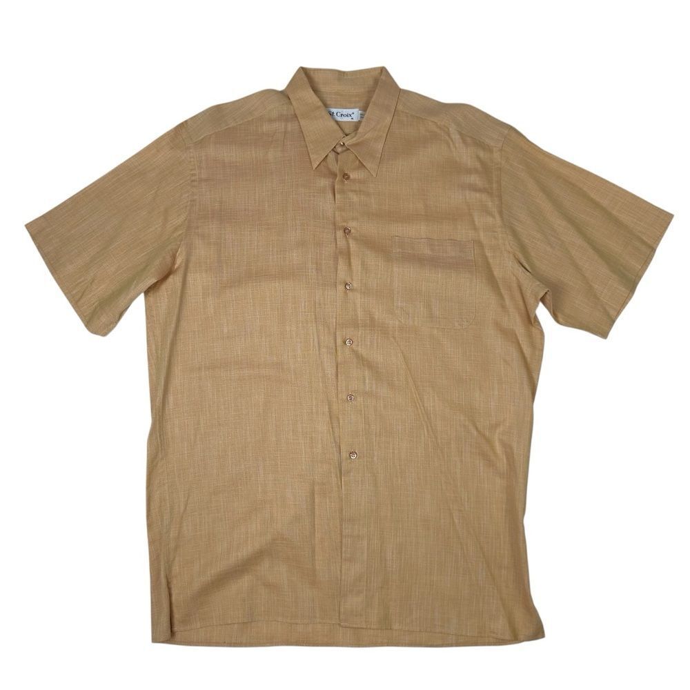 St. Croix Vintage Button Up Shirt XL Orange Textured Short Sleeve Made In Italy